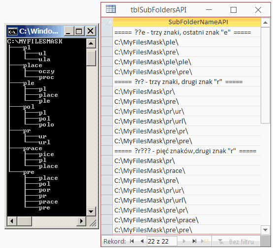 Lista podfolderów. Wieloznaczniki. Windows 7