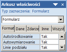 Arkusz właściwości Autocenter