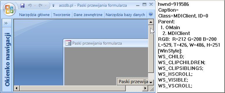 Paski przewijania okna MS Access