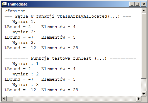 Wywołanie funkcji vbaIsArrayAllocated